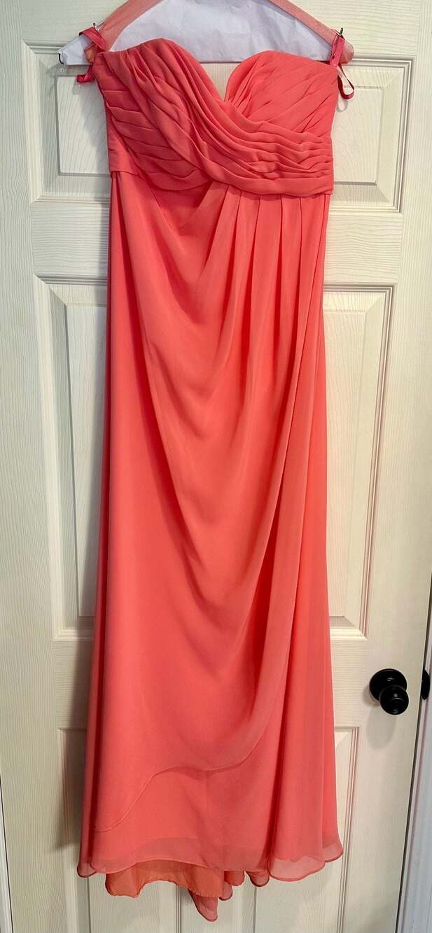 Mori Lee by Madeline Gardner Coral Strapless Ruched Chiffon Bridesmaid Dress 8